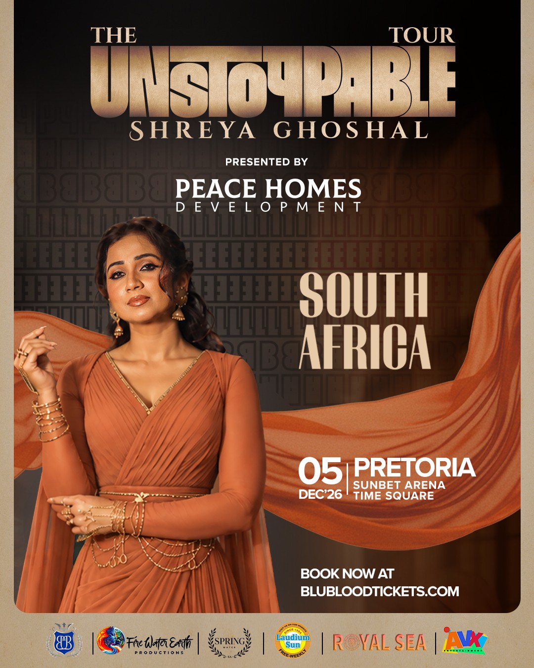 Shreya Ghoshal, The Unstoppable Tour, South Africa, 5 December 2026 at SunBet Arena Time Square, Pretoria